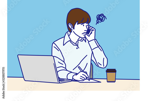 Man working with laptop  Troubled,   Vector illustration