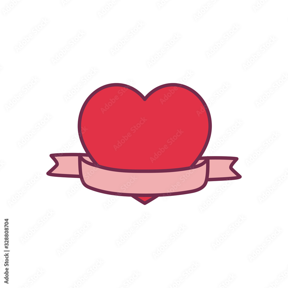 Isolated heart with ribbon line and fill style icon vector design Isolated heart with ribbon line and fill style icon vector design