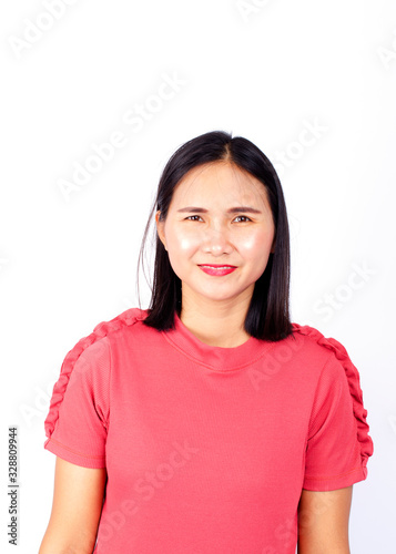 Asian woman portrait with happy face smiling isolated on white background © lumpang