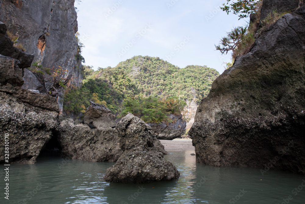 Thailand island rocks and caves.