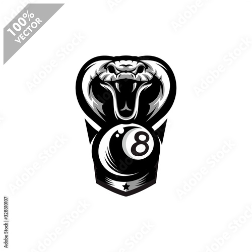 Billiard 8 ball Cobra snake team logo design. Scalable and editable vector.