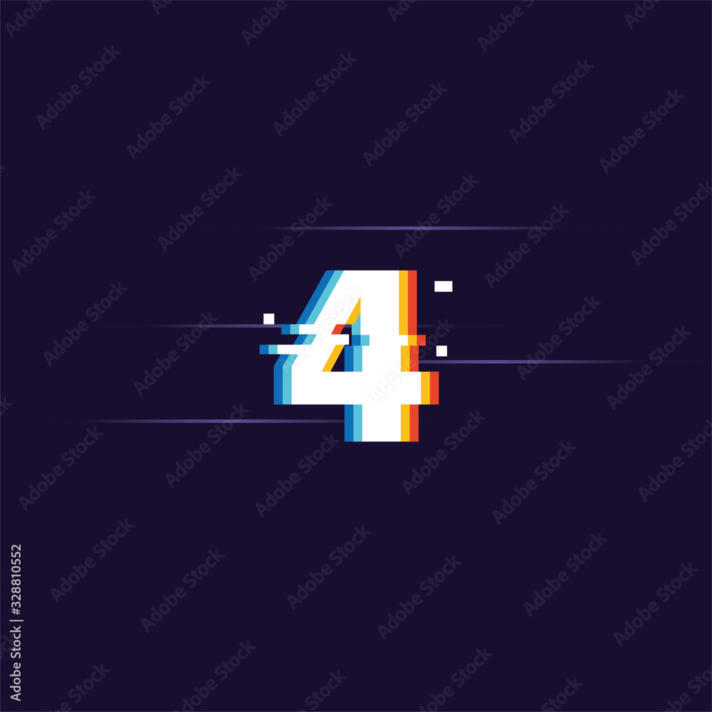Obraz premium Number 4, Digital glitched numbers with distortion effect, Dark background 