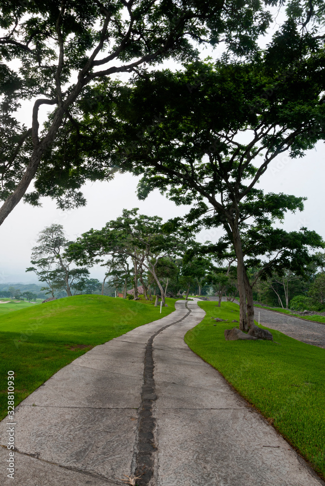 Concrete road on a golf course called La Reunion in Guatemala, destroyed by volcano eruption called de Fuego, was an important tourist destination of great foreign investment. Concrete road on a golf course called La Reunion in Guatemala, destroyed by volcano eruption called de Fuego, was an important tourist destination of great foreign investment.