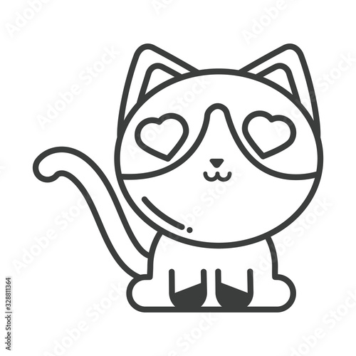 cute cat on white background, line style icon