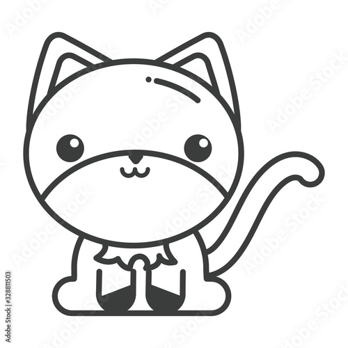 cute cat on white background, line style icon