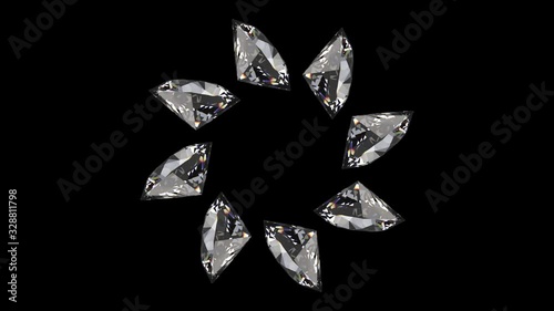 loopable rotating Luxurious pure diamond in circular loop design on black wall footage background.