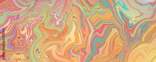 Colorful abstract background with swirled marbled pattern and texture, fancy decorative wallpaper in yellow green blue red purple and orange colors