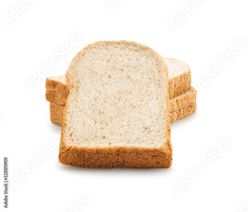 Slice Fresh whole wheat bread isolated on white background, clipping path