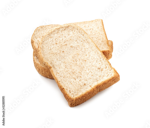 Slice Fresh whole wheat bread isolated on white background, clipping path