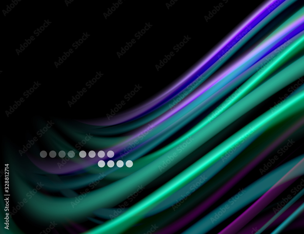 Silk smooth lines on black, liquid fluid color waves. Vector Illustration Silk smooth lines on black, liquid fluid color waves. Vector Illustration