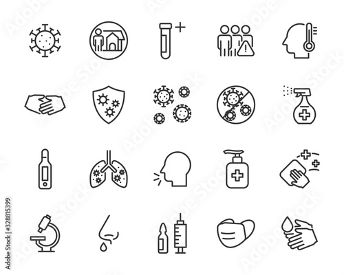 set of coronavirus icons, virus, ncov-2019, disease, sickness, illness