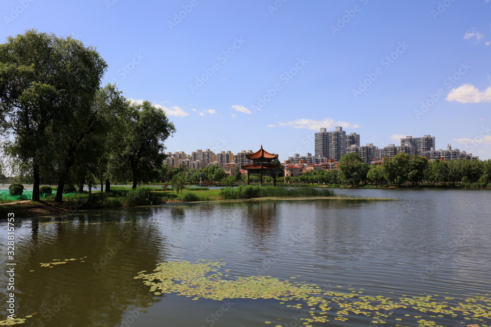 Architectural scenery of the pavilion in the park, Luannan County, Hebei Province, China
