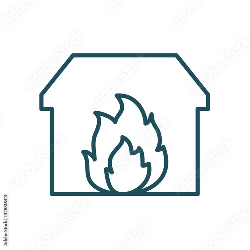 house on fire line style icon vector design