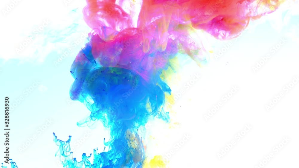 Color paint drops in water , abstract color mix , drop of Ink color mix paint falling on water Colorful ink in water, 4K footage,