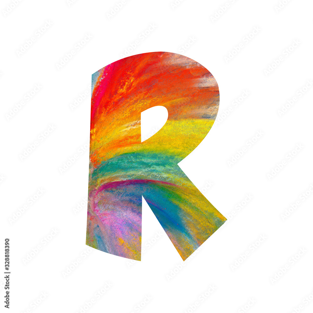 Letter R on white background with rainbow drawing by pastel. Stock ...
