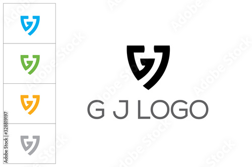 GJ geometric monogram.Stylized lettering logo in abstract, modern, architectural, corporate style.Typographic icon with letter g and letter j isolated on light background.Uppercase initials sign