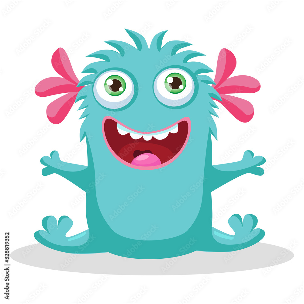 Obraz premium Cute Funny Small Baby Monster Vector Illustration. Cartoon Mascot On A White Background. Design for print, party decoration, t-shirt, illustration, logo, emblem or sticker.