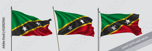 Set of Saint Kitts and Nevis waving flag on isolated background vector illustration
