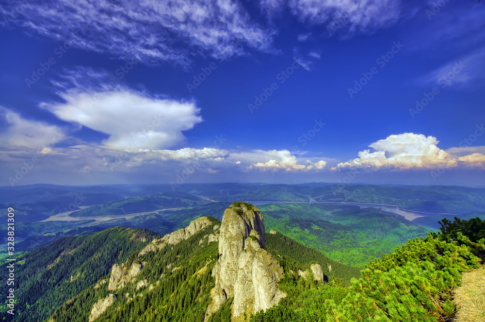 mountain landscape in Ceahlau, Romania. summer scene