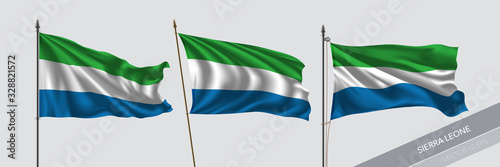 Set of Sierra Leone waving flag on isolated background vector illustration