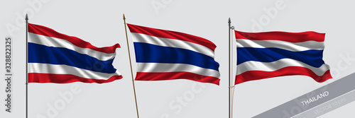 Set of Thailand waving flag on isolated background vector illustration