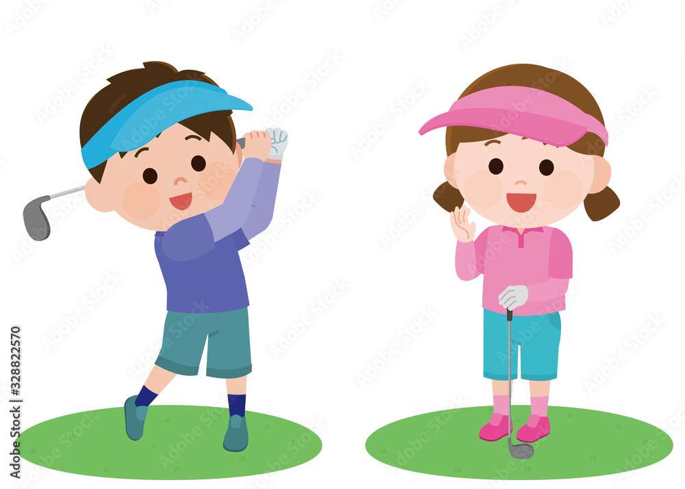 ゴルフ ジュニア 男女 レッスン イラスト Stock Vector Adobe Stock