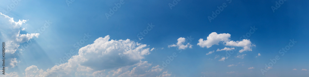 Panorama sky with cloud on a sunny day. Beautiful cirrus cloud. Panoramic image.