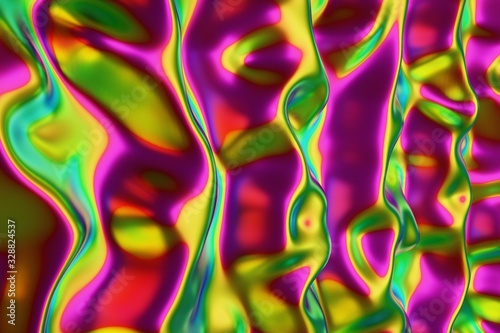 Fototapeta Naklejka Na Ścianę i Meble -  abstract holographic background, modern fabric material, vivid rainbow wallpaper, 3d illustration