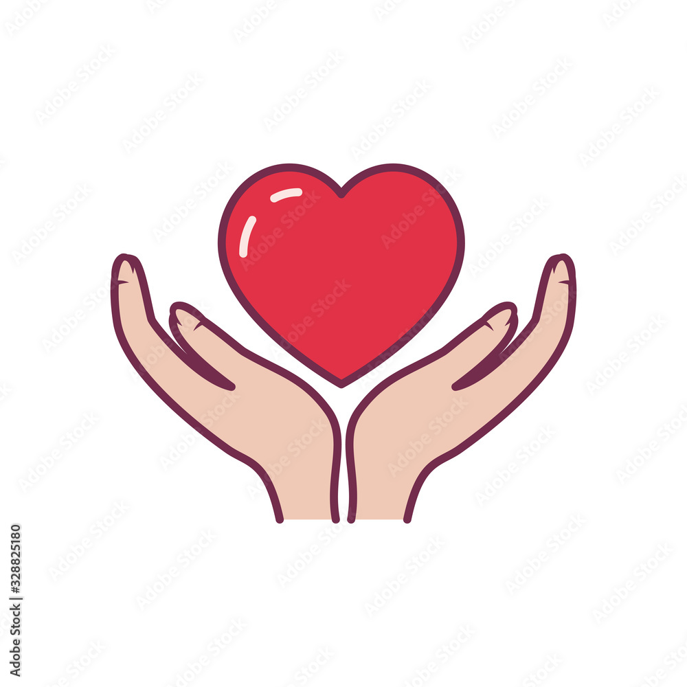 Isolated heart over hands line and fill style icon vector design Isolated heart over hands line and fill style icon vector design