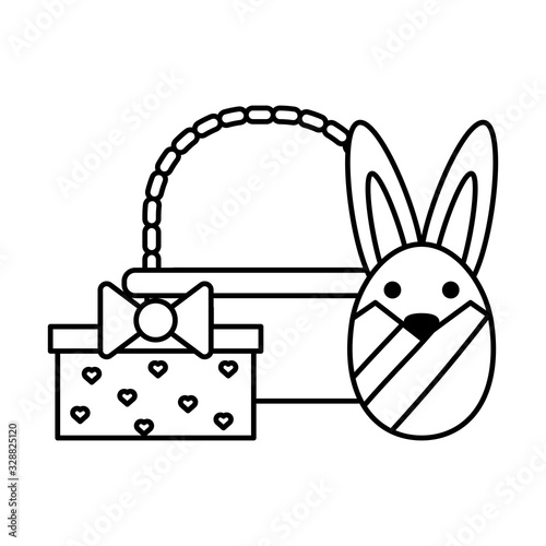 cute rabbit in basket on white background