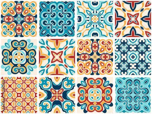 Traditional ornate portuguese decorative color tiles azulejos. Abstract background. Vector
