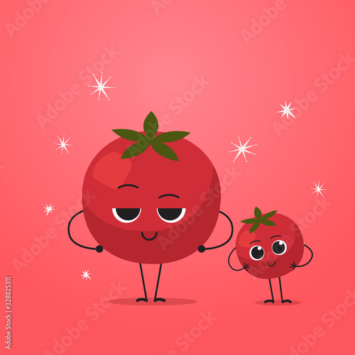cute red tomato characters couple funny cartoon mascot vegetable personages healthy food concept vector illustration