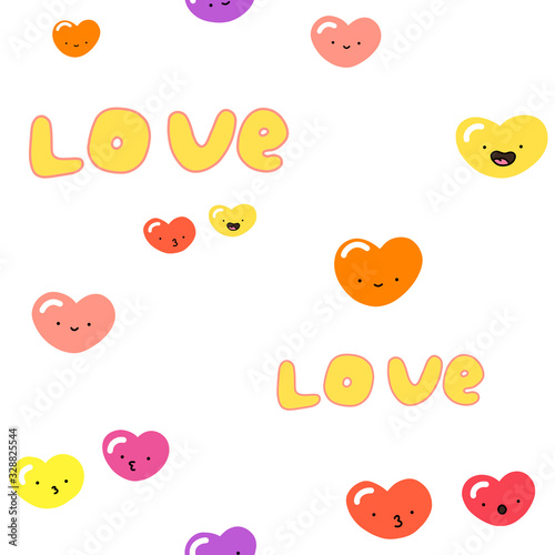 pattern with multicolored yellow hearts happy face white pattern love