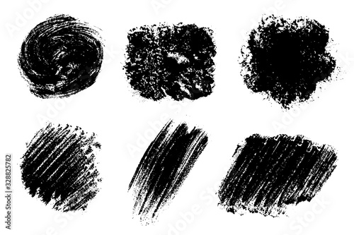 Black brush strokes isolated on white. Ink splatter. Paint droplets. Digitally generated image. Set vector design elements, illustration, EPS 10.