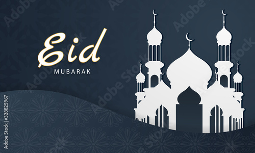 Ramadan kareem background. vector illustration with mosque and moon, place for text greeting card and banner