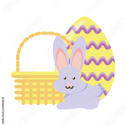 cute rabbit in basket on white background