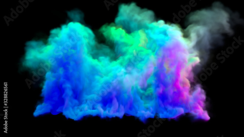 colorful smoke isolated on black background. 3d renderings.