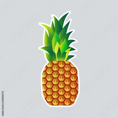 fresh juicy pineapple icon tasty ripe fruit sticker healthy food concept vector illustration