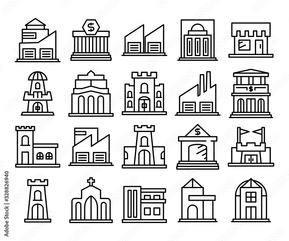 building, house, city line icons set building, house, city line icons set