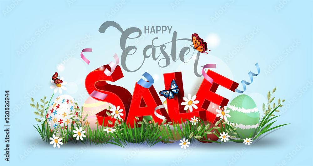 Super sale promotion, Easter Day shopping online banner, poster or flyer Vector 3D style element for design.