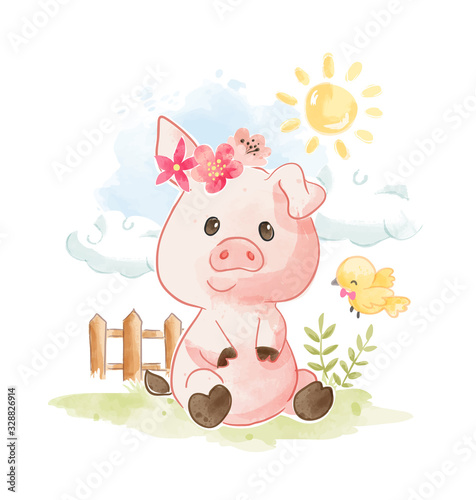 Dekoracja na wymiar  cute-pig-on-floral-crown-illustration