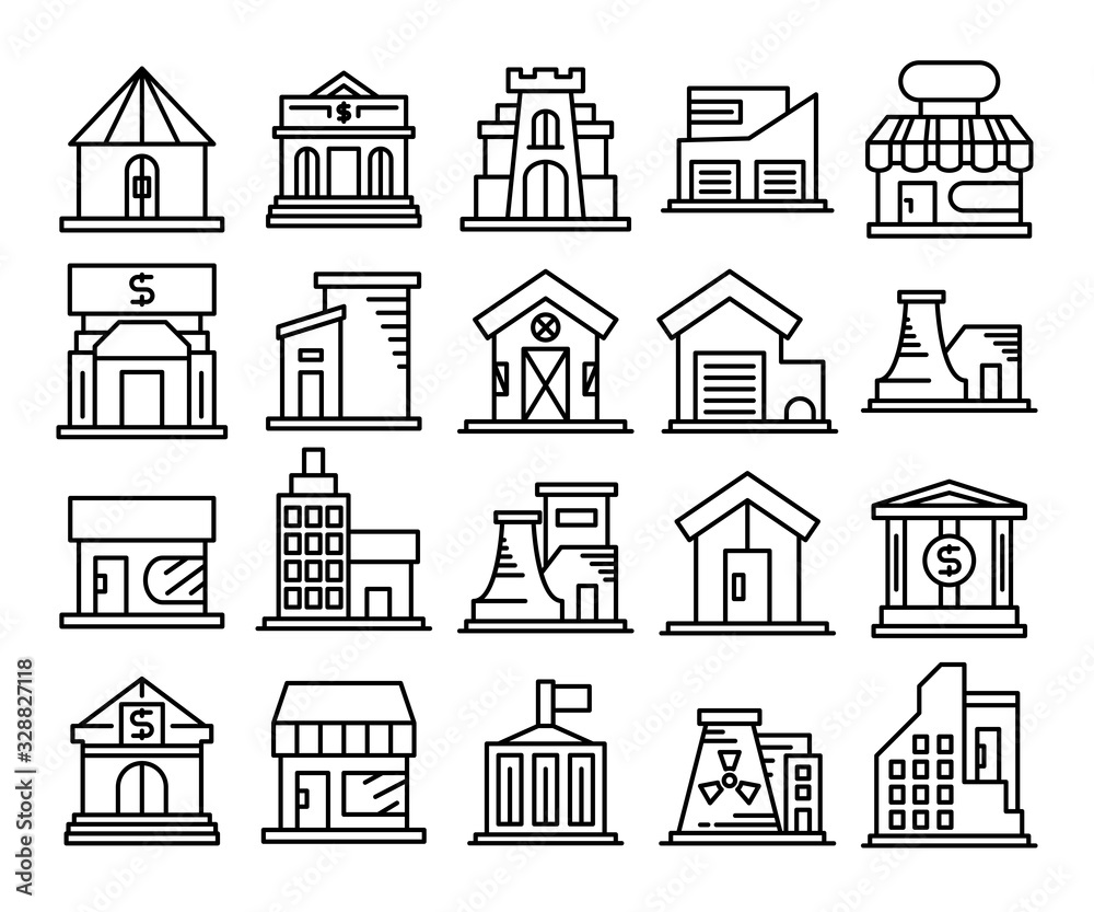 building, house, city line icons set building, house, city line icons set