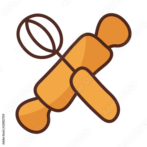 kneading rolling pin on white background