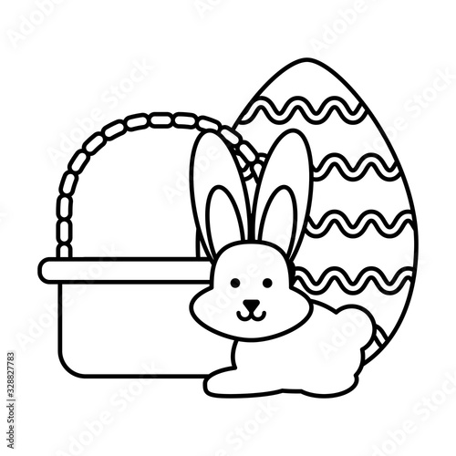 cute rabbit in basket on white background