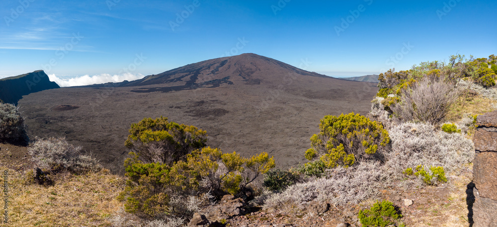 Beautiful panoramic view or Reunion island volcano