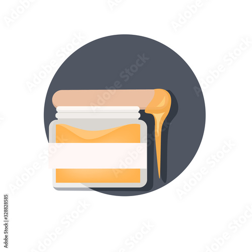 wooden waxing spatula stick and container with sugar paste or wax honey liquid for skin epilation depilation beauty skincare concept vector illustration