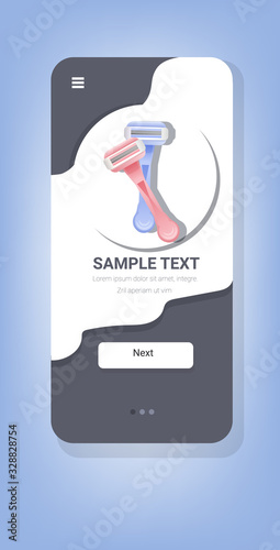 womens shaving razors for silky smooth skin hair removal skincare concept smartphone screen mobile app vertical copy space vector illustration