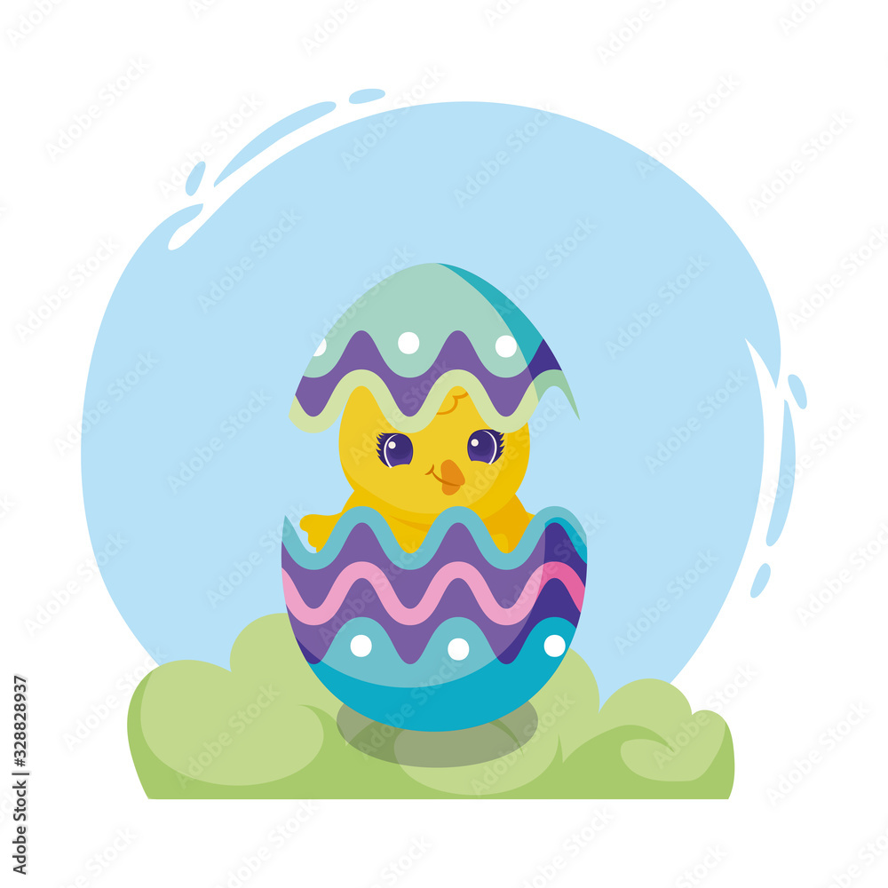 Fototapeta premium cute easter egg with cartoon chicken, colorful design
