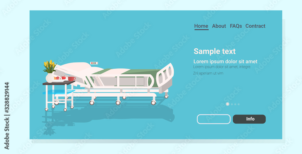 modern clinic intensive therapy empty hospital bed horizontal copy space vector illustration
