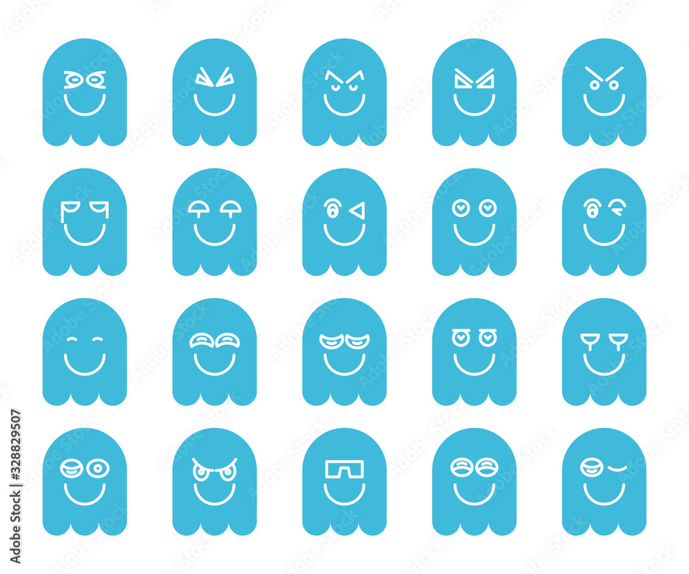 blue cute ghost emoji, emoticon icons set blue cute ghost emoji, emoticon icons set
